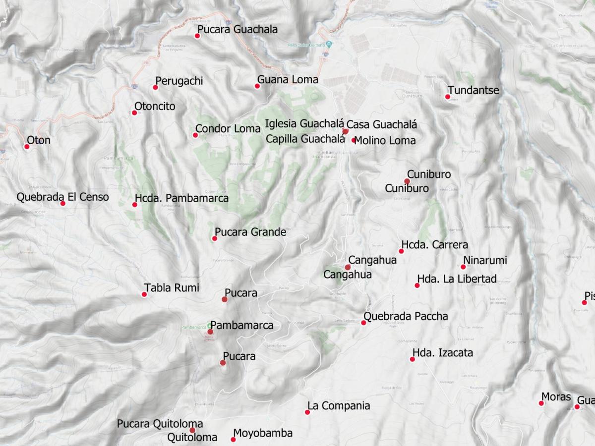 Geographic landmarks and cultural sites at Guachalá:&nbsp;Map